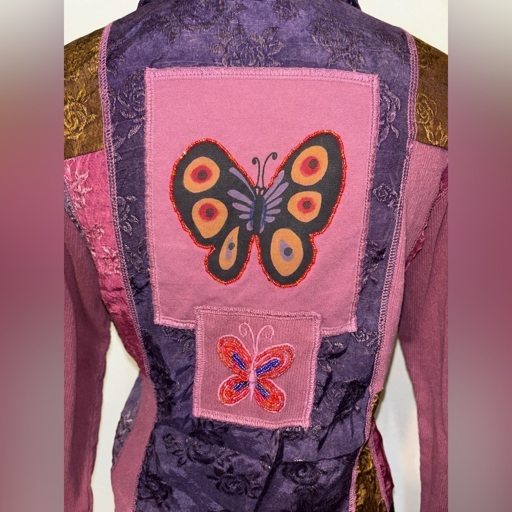 Vintage L Surya Art to Wear Eclectic Patchwork Eclectic Boho oversized Jacket XS View 2